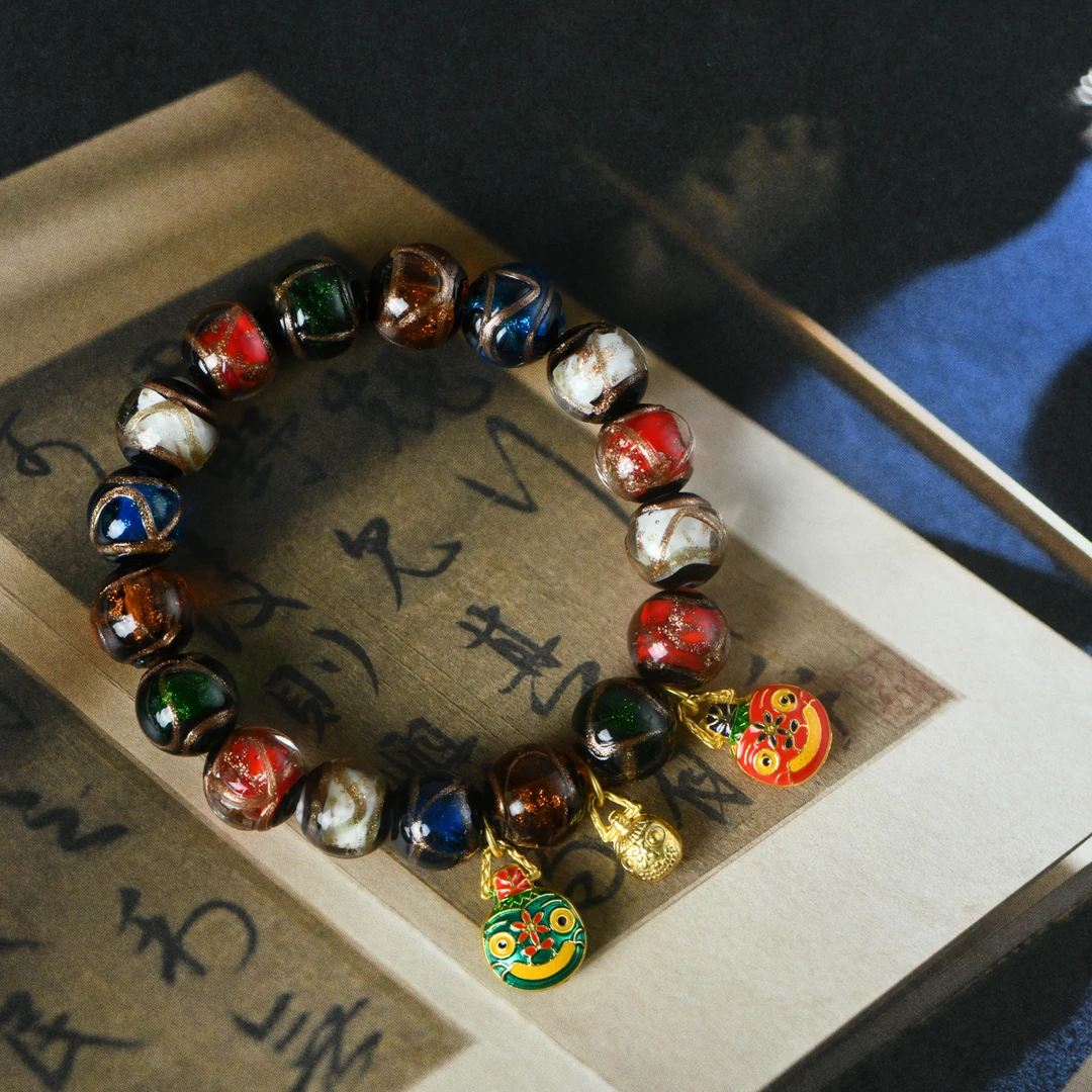 非金属玻璃手链 非金属玻璃手链 五色吉祥三宝手串