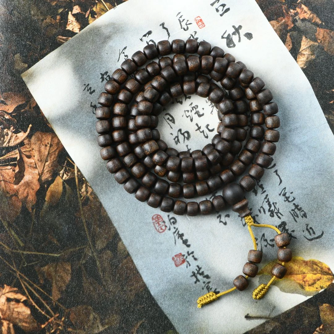 沉香黑奇5x6精工桶珠念珠