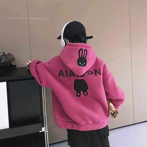 儿童双面绒休闲连帽卫衣2023冬季新款男女童加厚保暖舒适上衣潮款