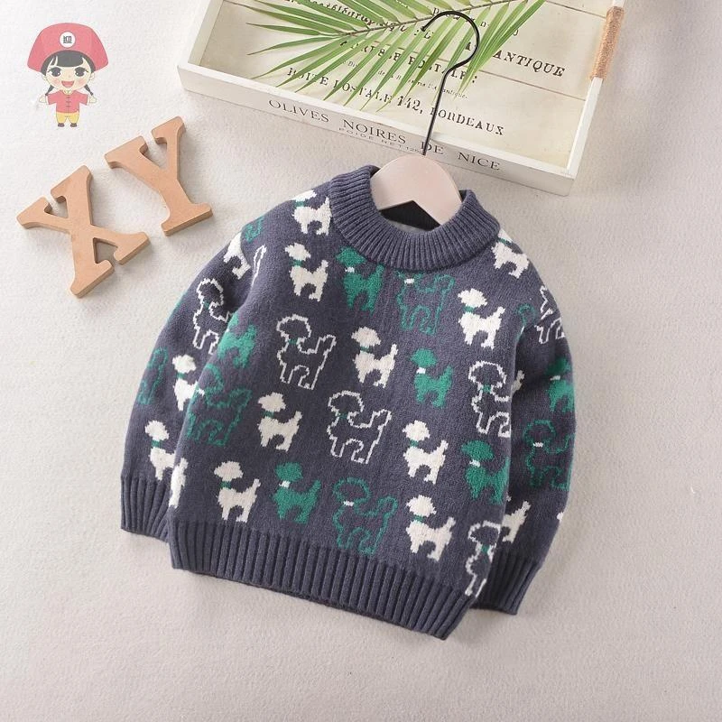 2023秋冬新款男童卡通套头毛衣儿童秋冬装加厚保暖圆领套头针织衫