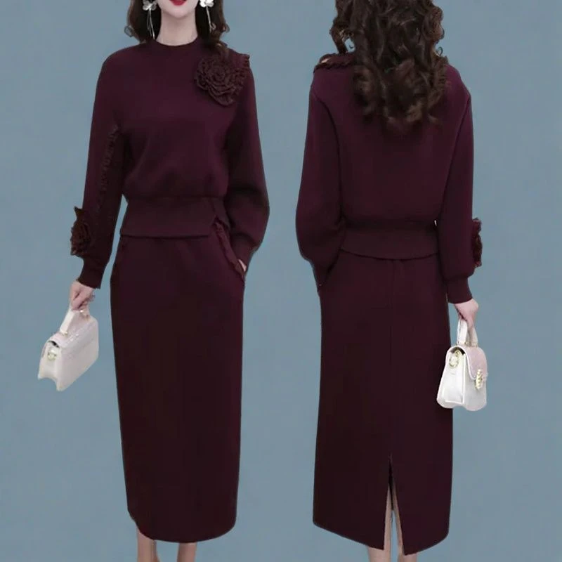 时尚气质休闲套装裙2024秋季新款长袖显瘦上衣百搭半身裙两件套潮