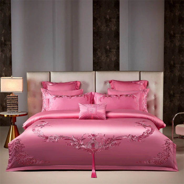 全棉婚庆陪嫁轻奢嫁妆结婚粉色绣花四件套刺绣粉色-花样柔情-粉