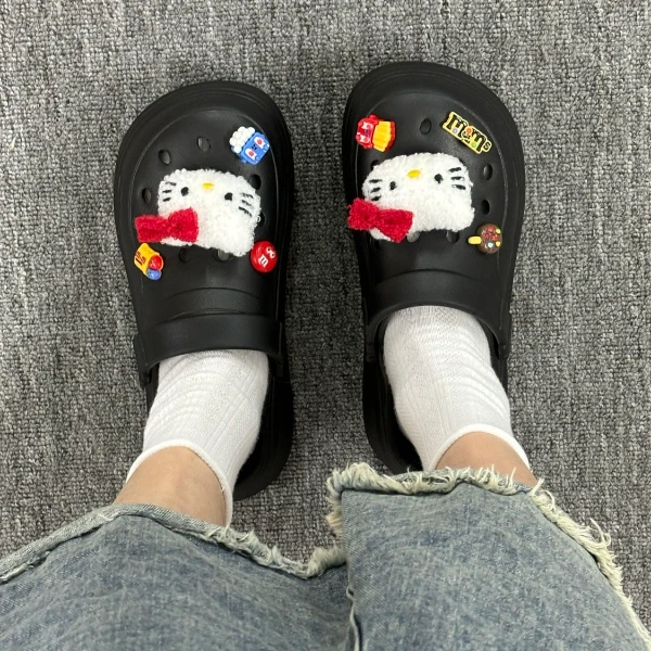 攸朴KT猫洞洞鞋女款夏季厚底外穿防滑2024新款爆款EVA包头凉拖鞋