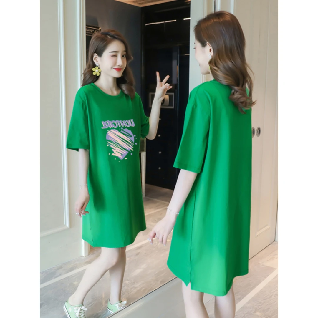 妮比中长款t恤女短袖纯棉小众设计感别致大码女装夏季遮屁股上衣