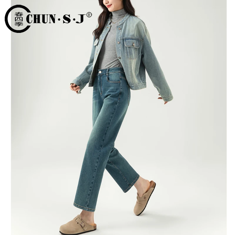 时尚九分直筒牛仔裤女2025年新款女士9分裤子窄版显瘦高腰法棍裤
