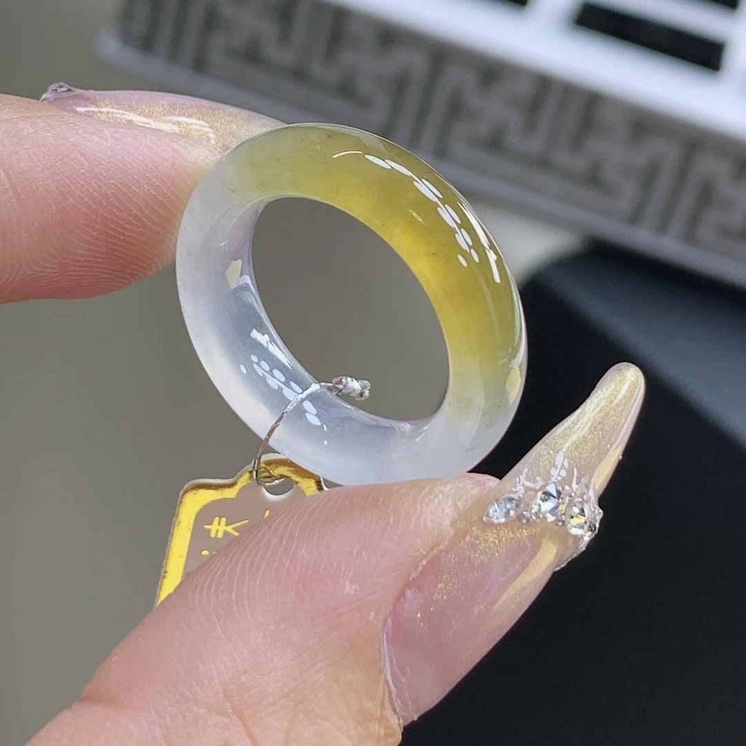 冰透黄翡玉指环-14号高冰种黄翡缅甸翡翠戒圈-尺寸17-6.2-4.1mm