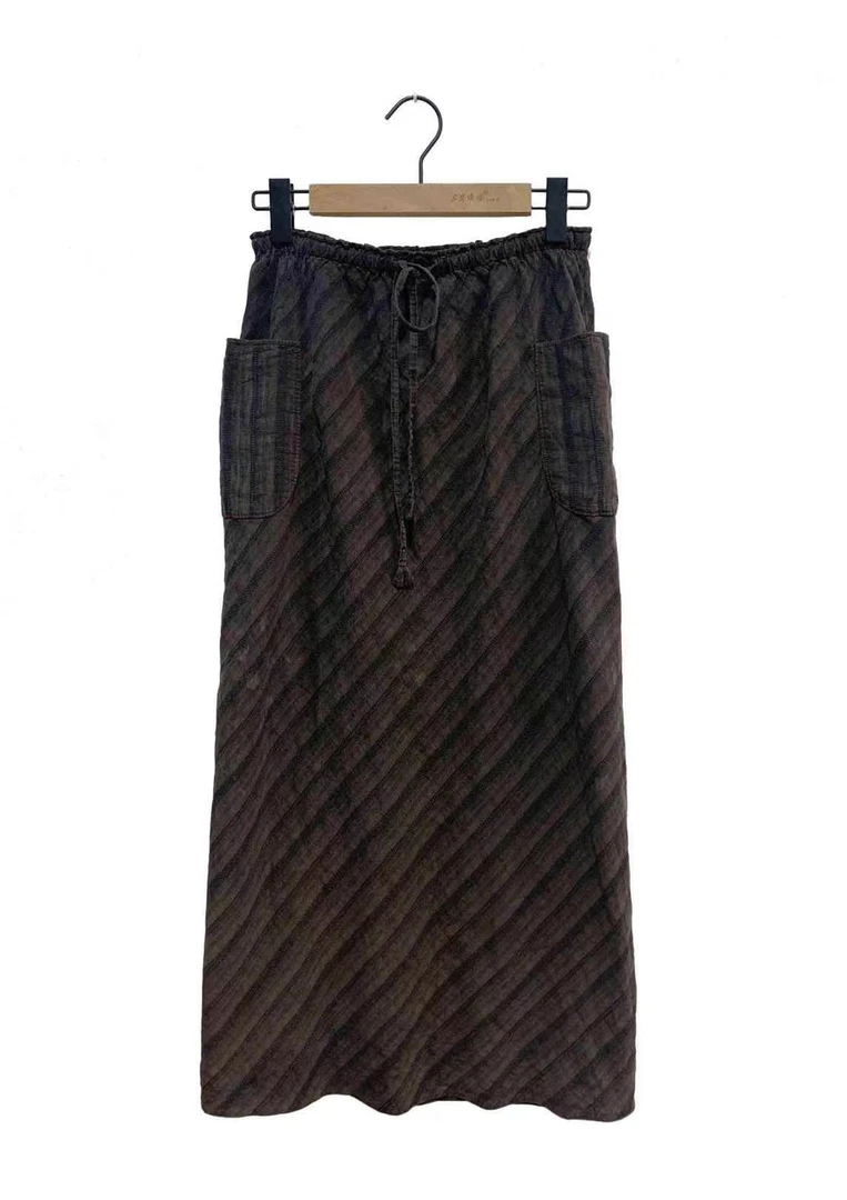 左岸迷香/植物染斜条纹半身裙/Z24SS2006