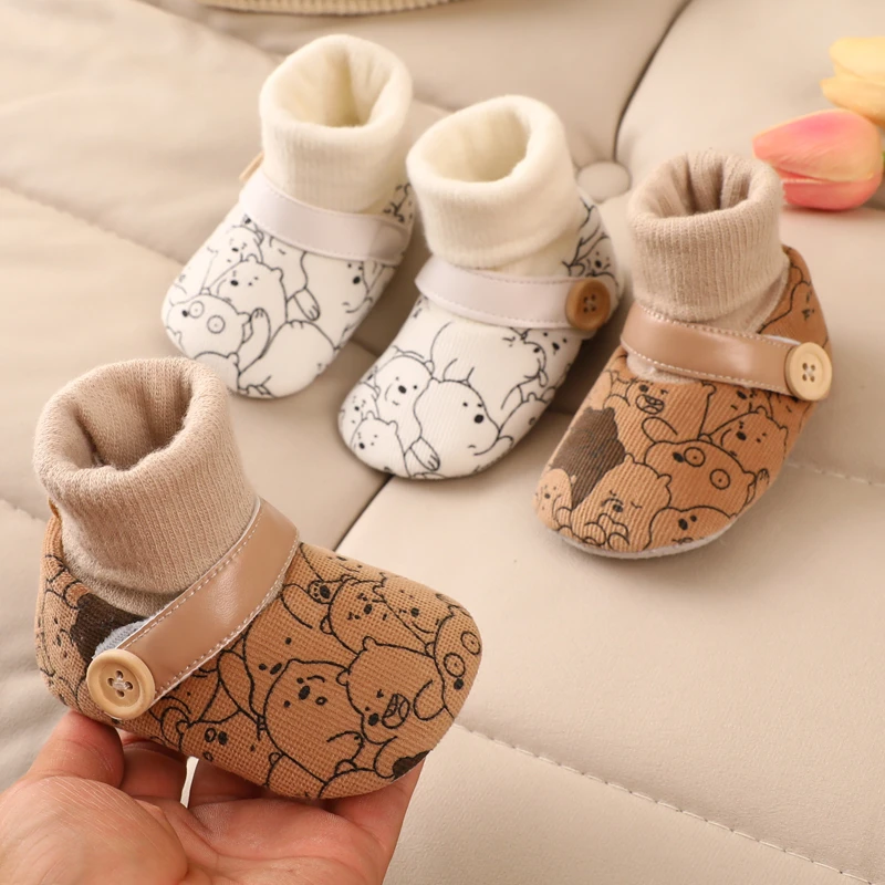婴儿鞋秋冬季男女宝宝加绒保暖鞋袜新生儿鞋套防掉鞋3-5-7-12月
