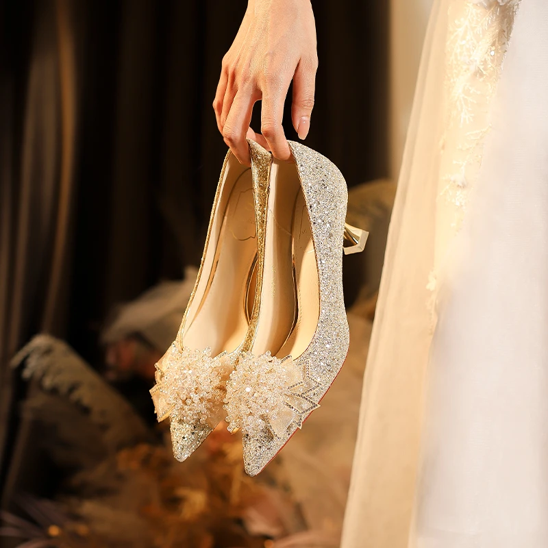 【闺意】法式单鞋女细跟婚鞋粗跟女单鞋主纱秀禾新娘鞋不累脚伴娘鞋