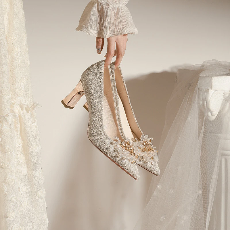 【粗跟合集】法式单鞋女尖头粗高跟宴会婚纱秀禾婚鞋宴会礼服伴娘鞋