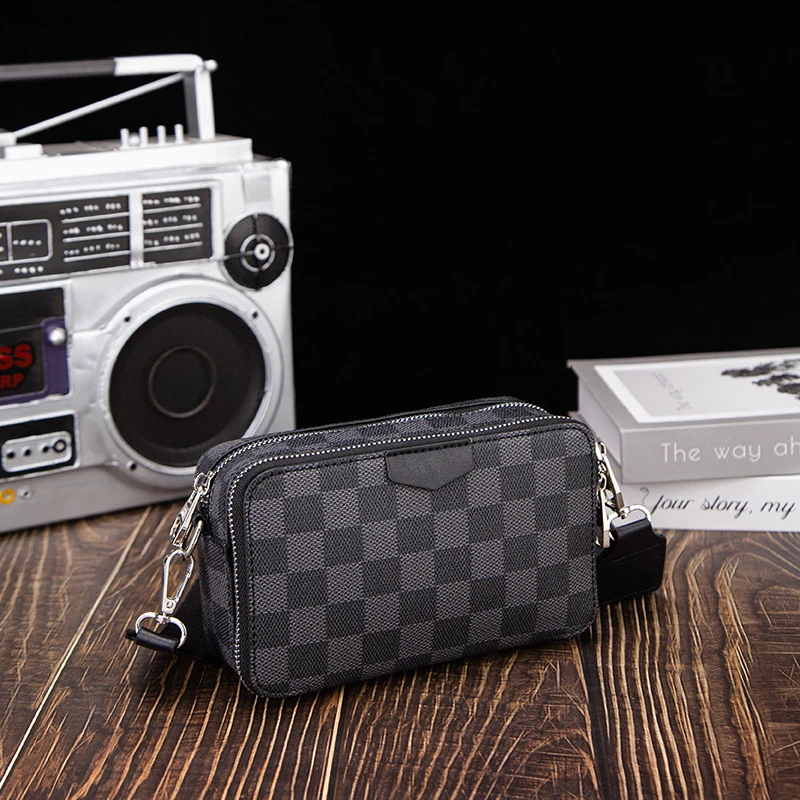 新款男士格子单肩包街头潮流小挎包韩版小方包男包男斜挎包小背包