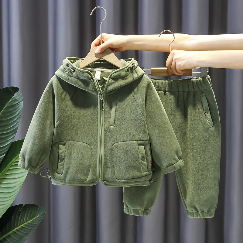 男童套装秋冬装2025新款奥利绒帅气儿童加绒加厚韩版潮童装两件套