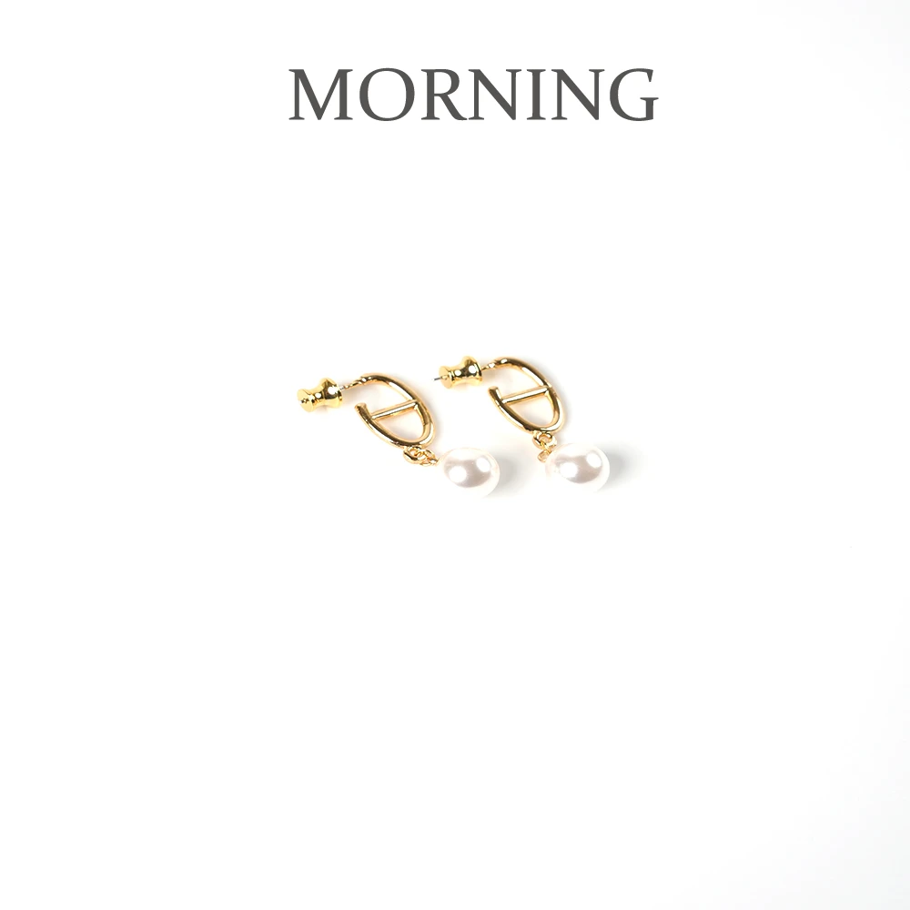 铜合金耳饰 MORNING/早安日记轻奢简约挂珠珠耳环-D-3916
