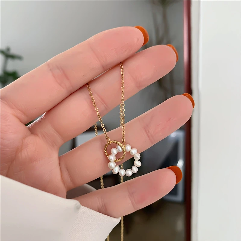 钛钢项链 不掉色贝珠双环项链女时尚轻奢小众锁骨链高级设计感ins