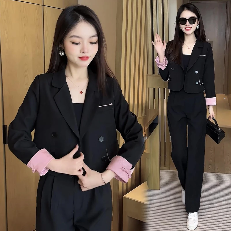 时尚西装套装女2025春季新款时尚气质国风西服短款外套显瘦两件套
