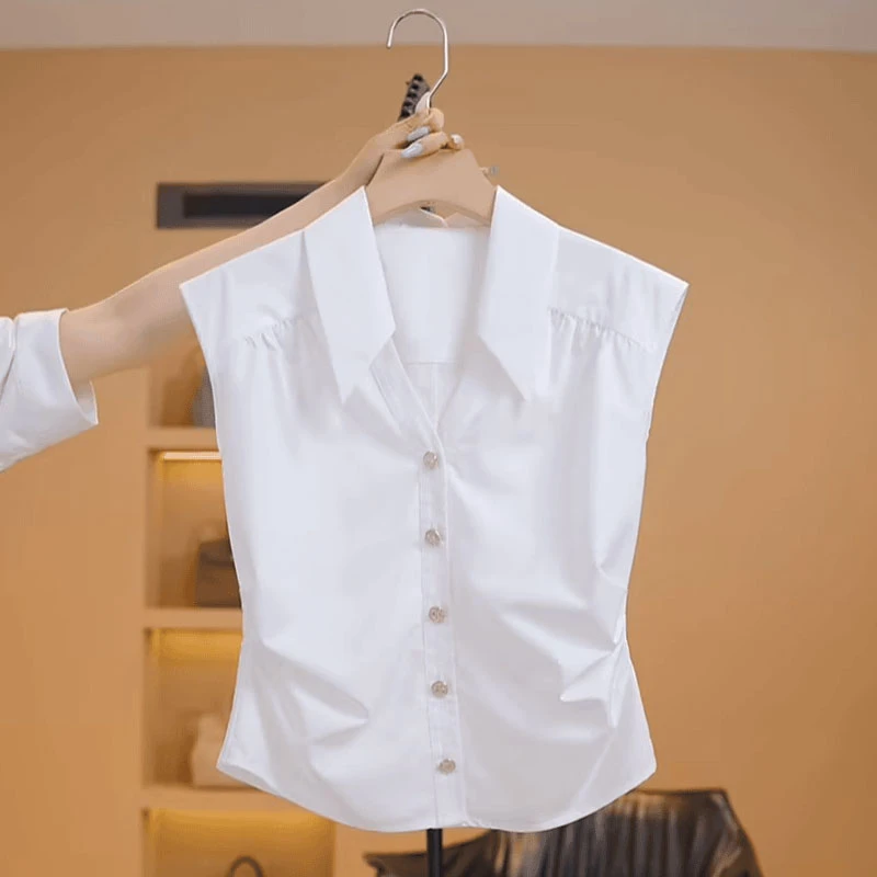 高级感时尚洋气无袖衬衫女2025年夏季新款收腰显瘦V领背心上衣潮