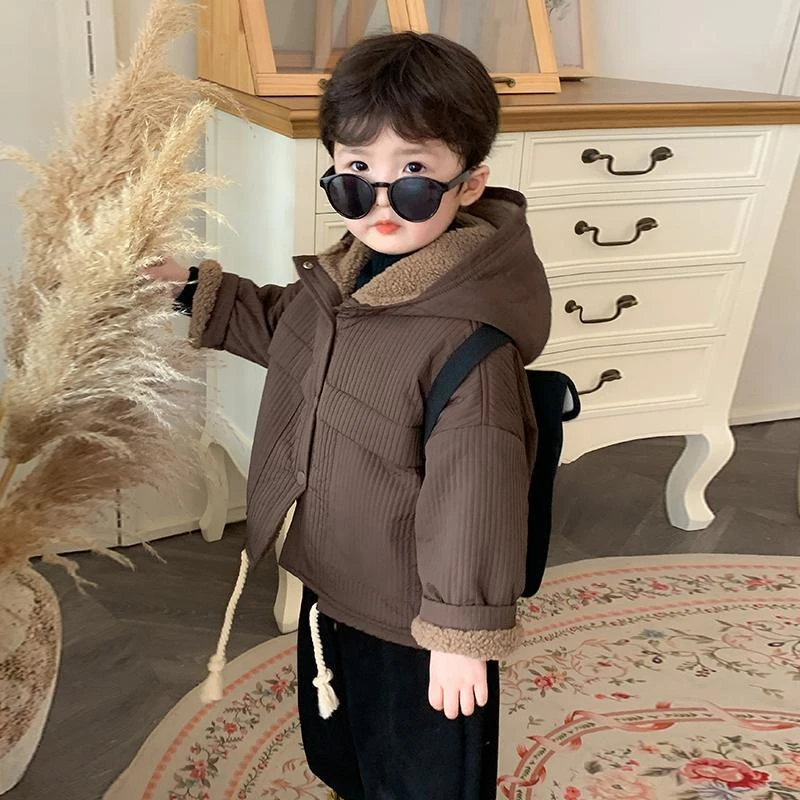男童加绒外套秋冬款2024新款儿童两面穿加厚上衣男宝宝冬装毛毛衣