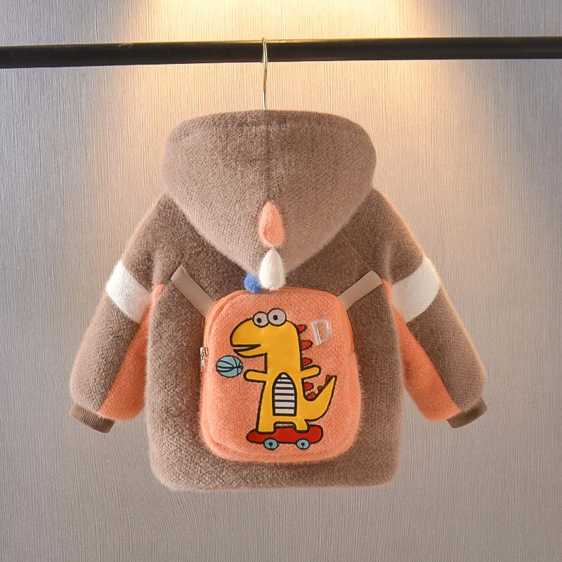 儿童外套男秋冬新款洋气加绒加厚中小童水貂绒男孩宝宝连帽外套