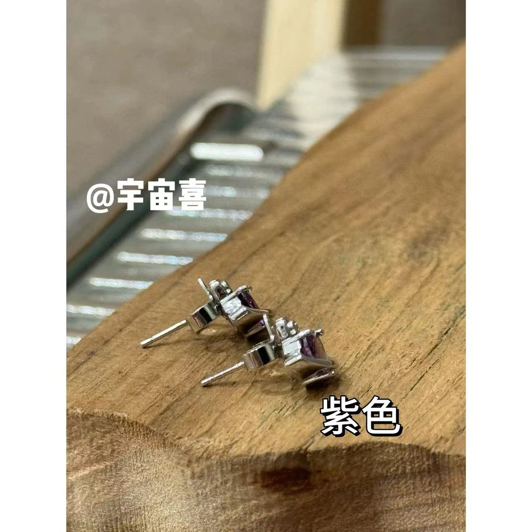 铜合金锆石耳饰 B3-075【迷你紫色锆石爱心星球耳钉】
