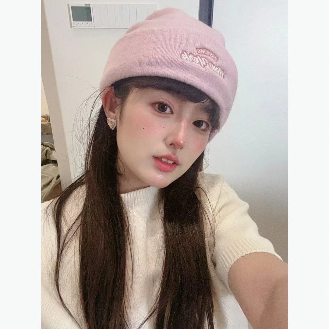 【baby粉色刺绣字母大头超友好冷帽针织帽】