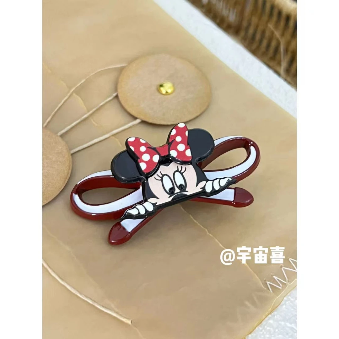 N3-047【金属蝴蝶结红白珐琅亚克力米妮发夹】单只