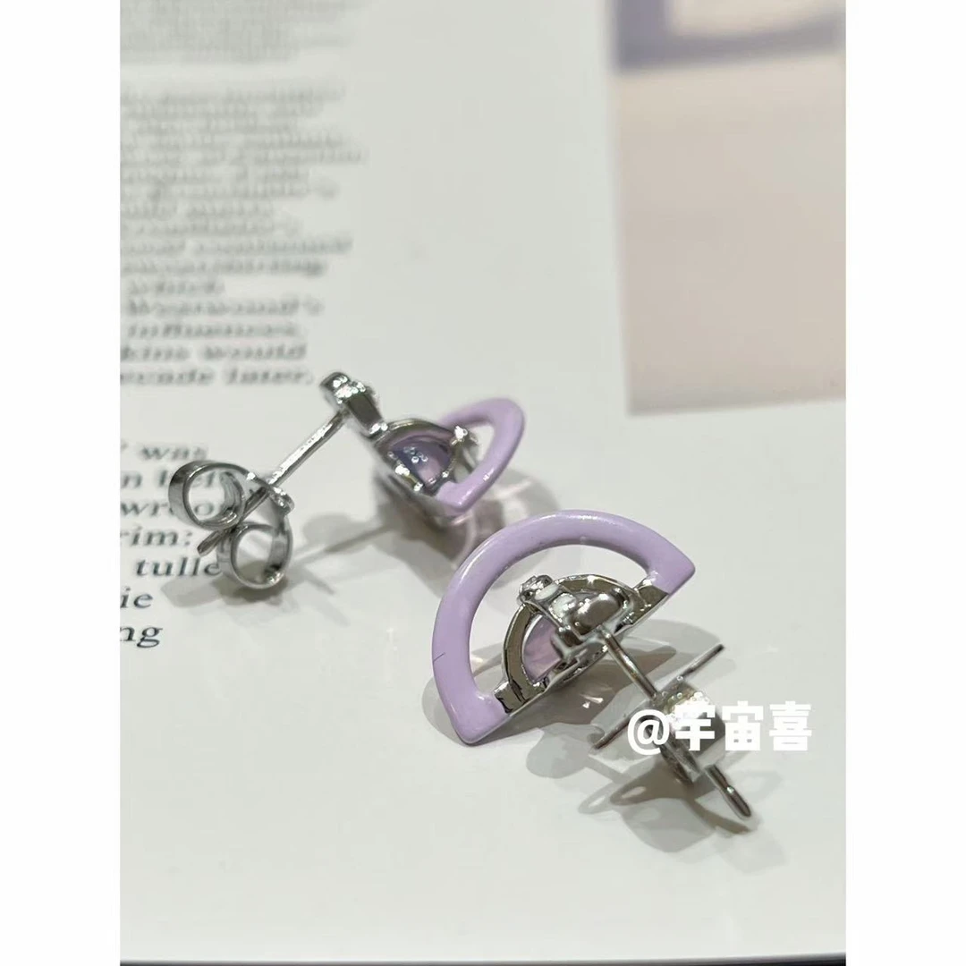 铜合金锆石耳饰 Q2-012【超迷你透紫色珐琅紫orb星球耳钉】