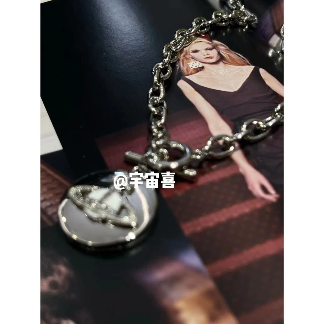 铜合金亚克力项链 J3-046【流沙白圆形珐琅星球圆牌ot项链】