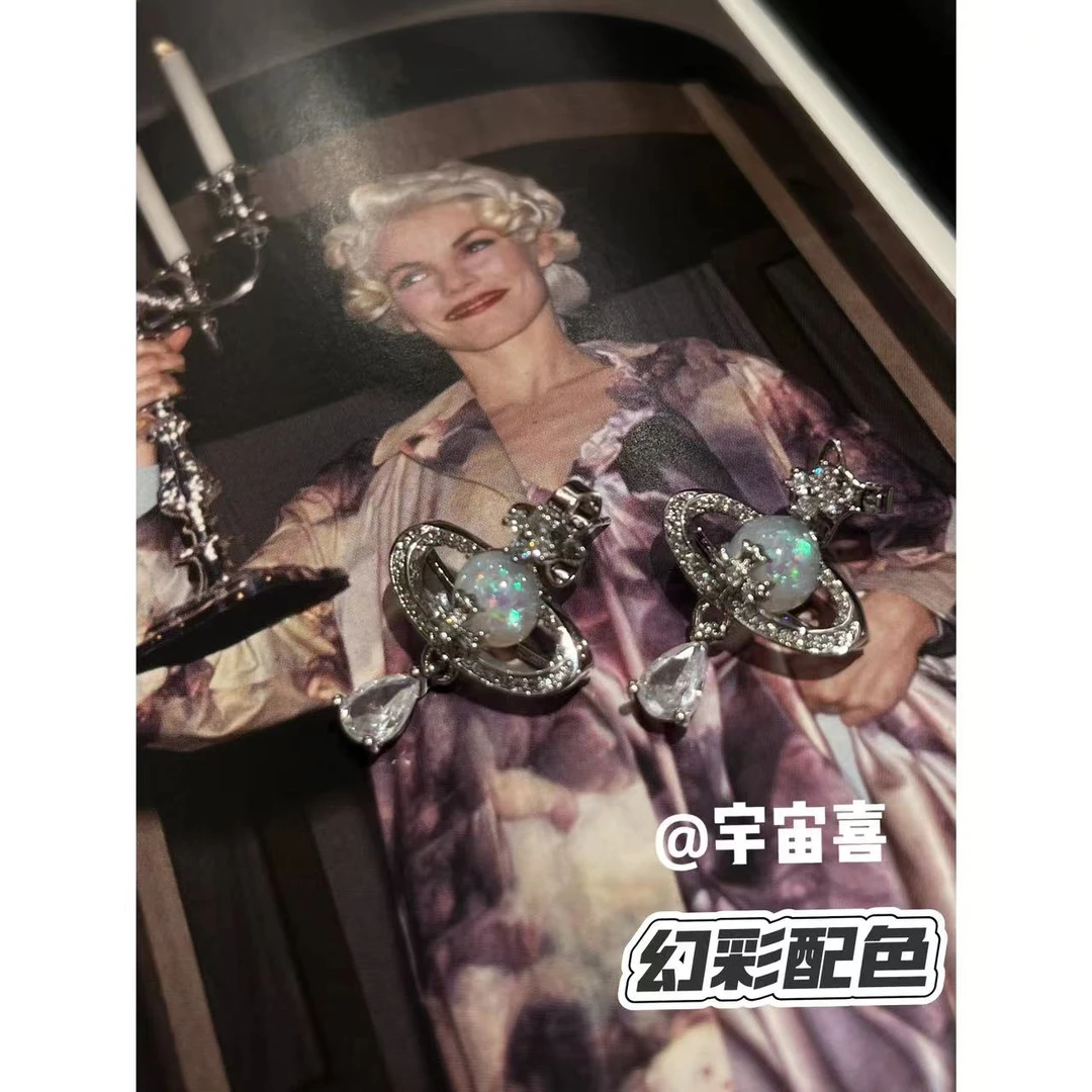 铜合金锆石耳饰 D1-115【幻彩半立体星球坠水滴锆石耳钉】