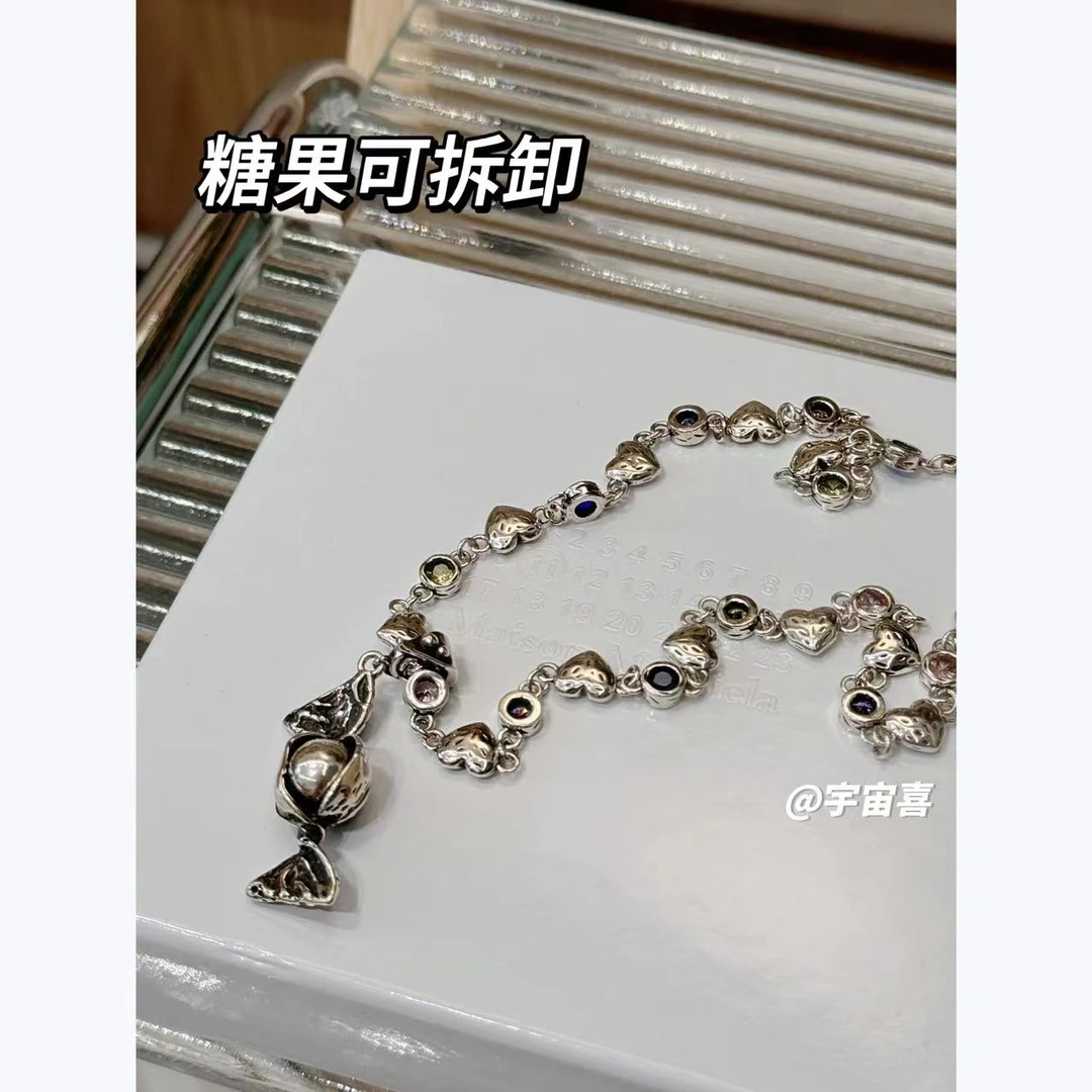 铜合金锆石项链 H5-032奇妙物语【镀银爱心彩糖果锆石项链】