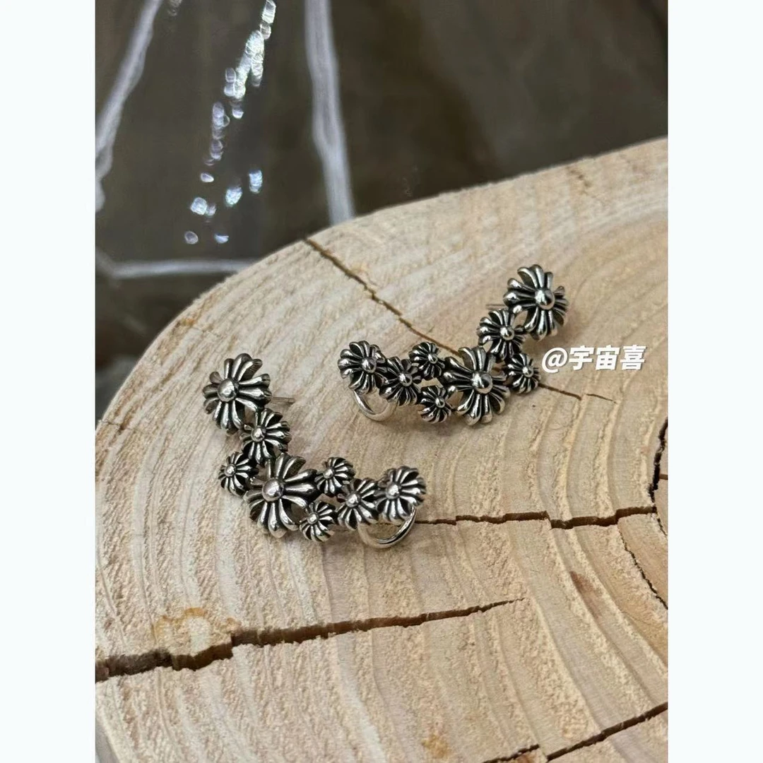 铜合金耳饰 A2-041【克克米子花耳排镀银耳钉】单只售卖