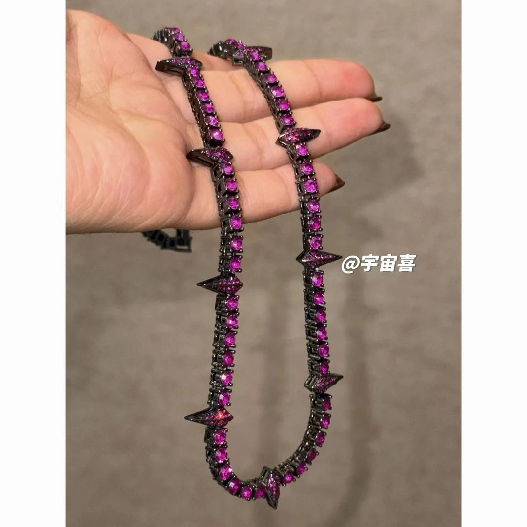 铜合金合成锆石项链 G1-024【黑莓配色尖刺锆石项链】黑粉色