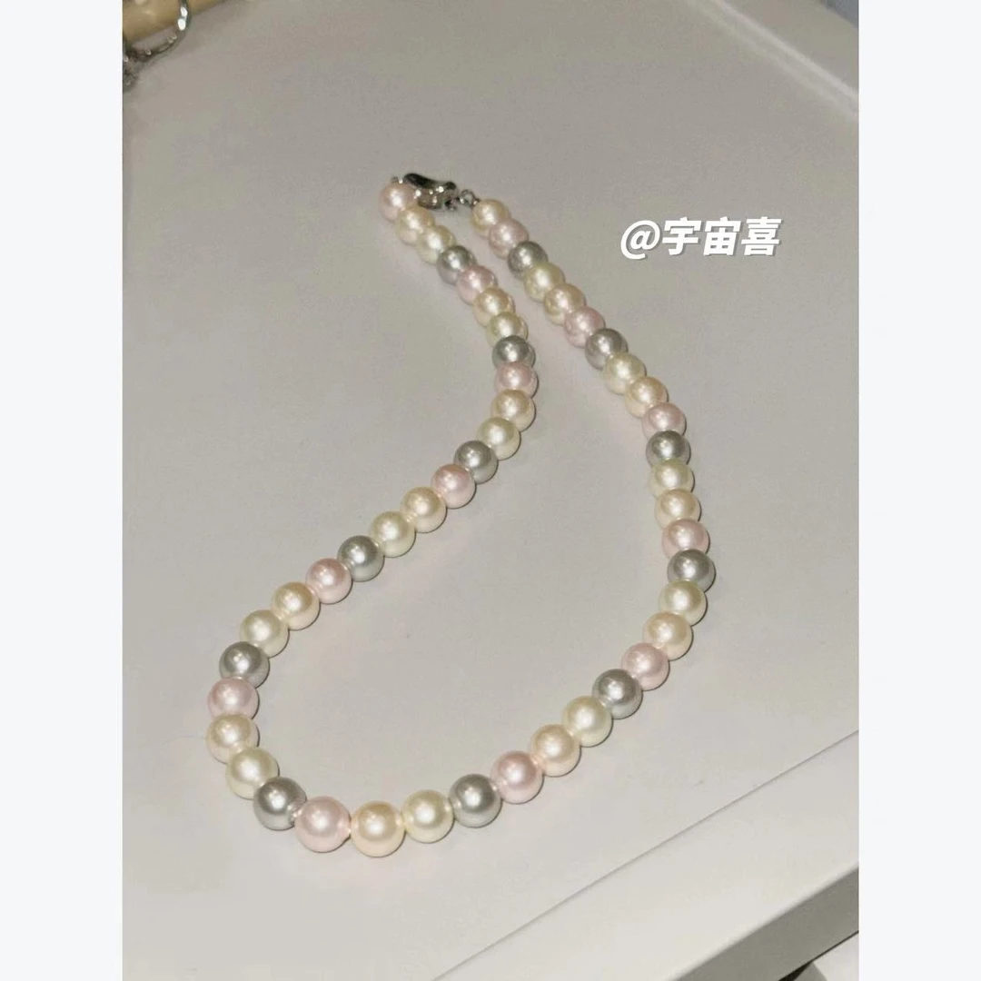 铜合金仿珍珠项链 G2-048【粉色混彩淡色系贝珠拼色项链】