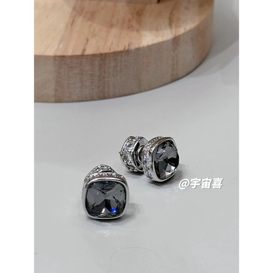 铜合金锆石耳饰 B3-013【灰色锆石方块方形撤柜前后耳钉】
