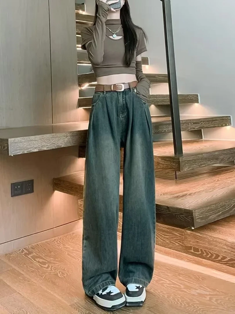 2024新款冬季加绒烟管阔腿牛仔裤