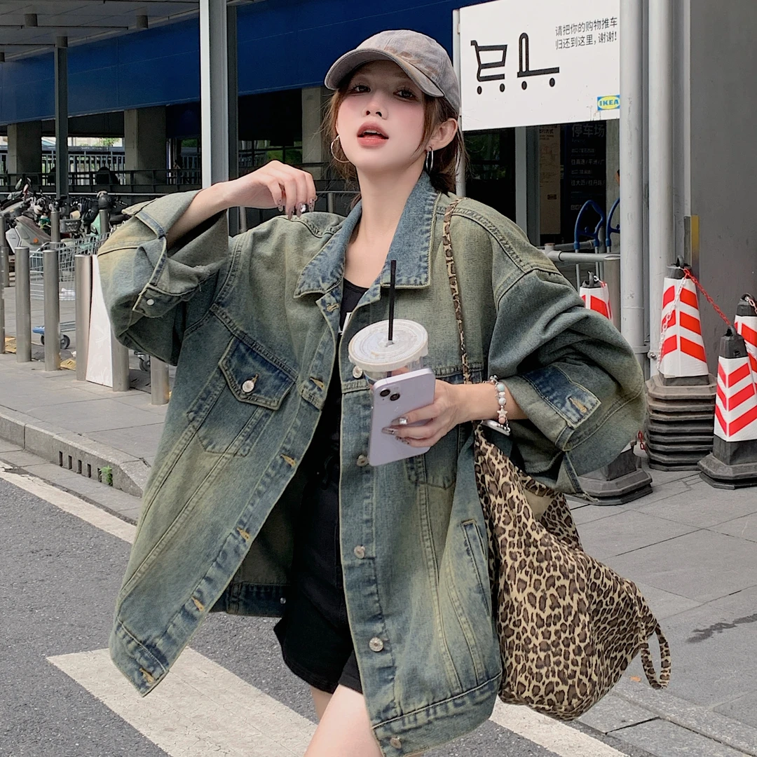 水洗复古美式牛仔外套女高街潮牌宽松情侣休闲宽松百搭上衣8659