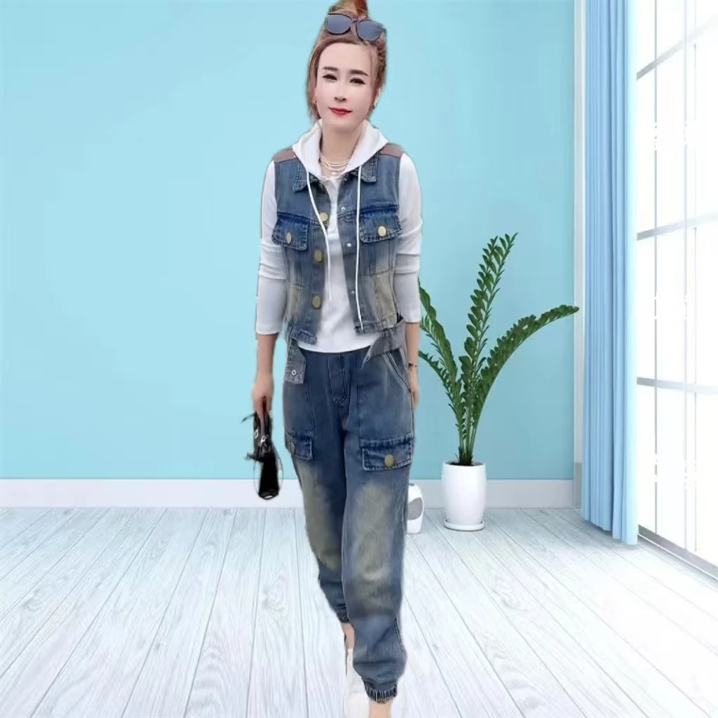 牛仔套装女2024秋季新款网红爆款时尚洋气减龄宽松显瘦牛仔两件套