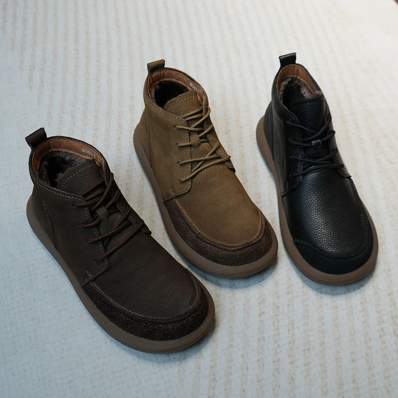 男士加绒雪地靴头层牛皮保暖舒适个性百搭软底软面冬季棉鞋3677