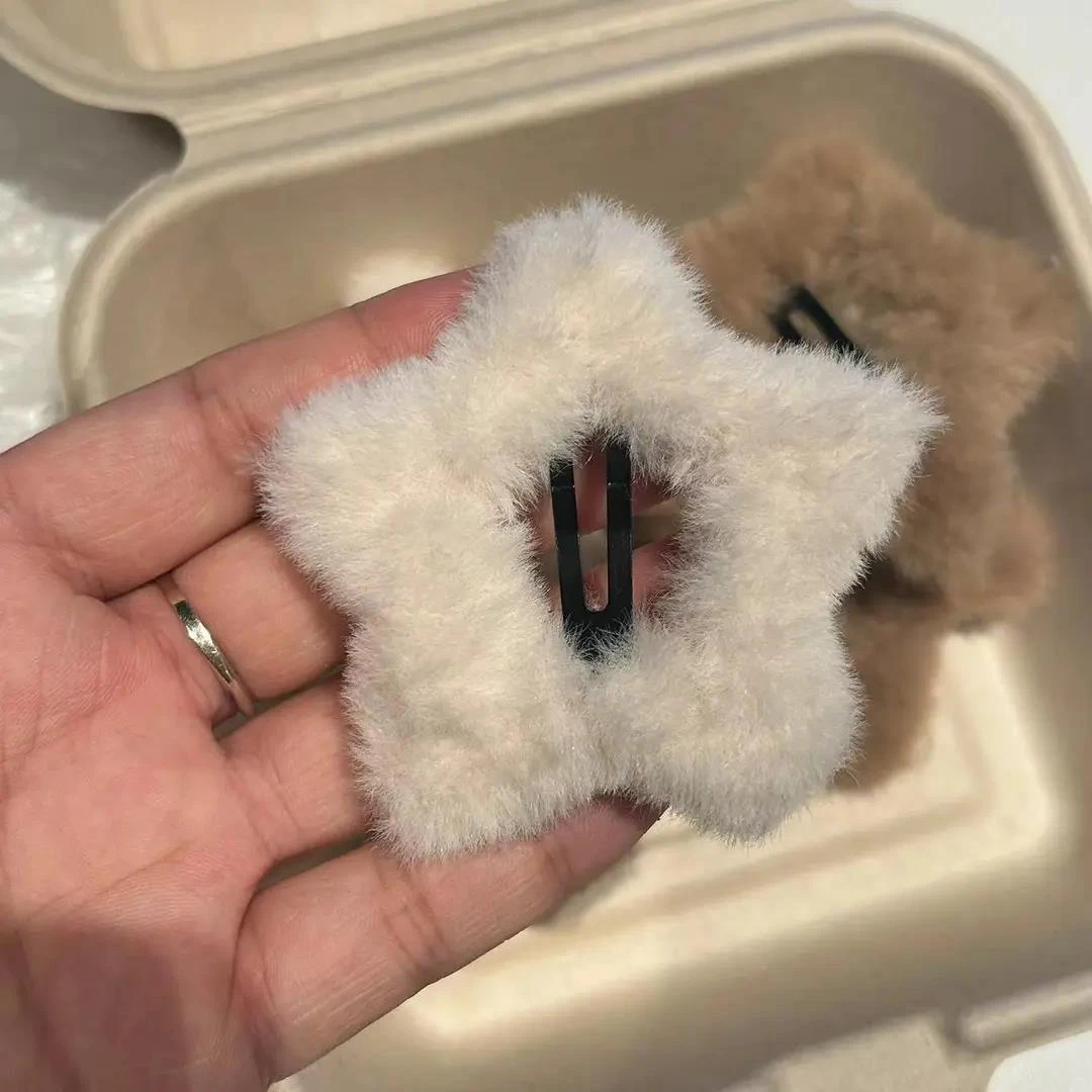 毛茸茸米咖简约星星BB夹ins少女秋冬毛绒五角星边夹可爱发饰优雅