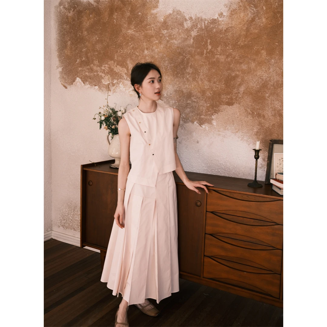 莲的百万【漫禾】2024马甲上衣女高腰垂坠感百褶半身裙WR-449  L