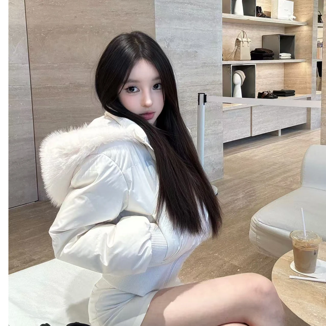 莲的百万【Beloved】辣妹小众收腰设计感白色保暖羽绒短款套装