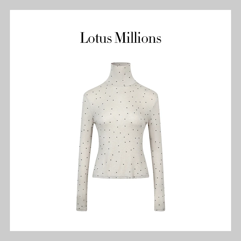 莲的百万【波点】2024年新款休闲百搭半高领波点设计感桑蚕丝打底衫