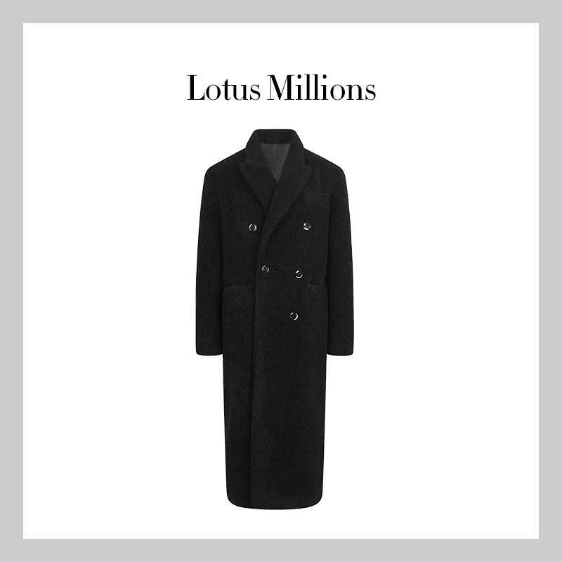 莲的百万 时尚气质设计感设计师大衣秋冬纯色大衣黑色毛呢中长款