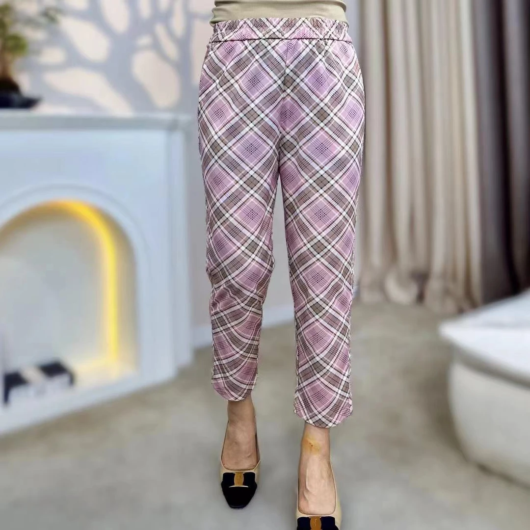 T-91新款轻薄高弹时尚格纹休闲裤