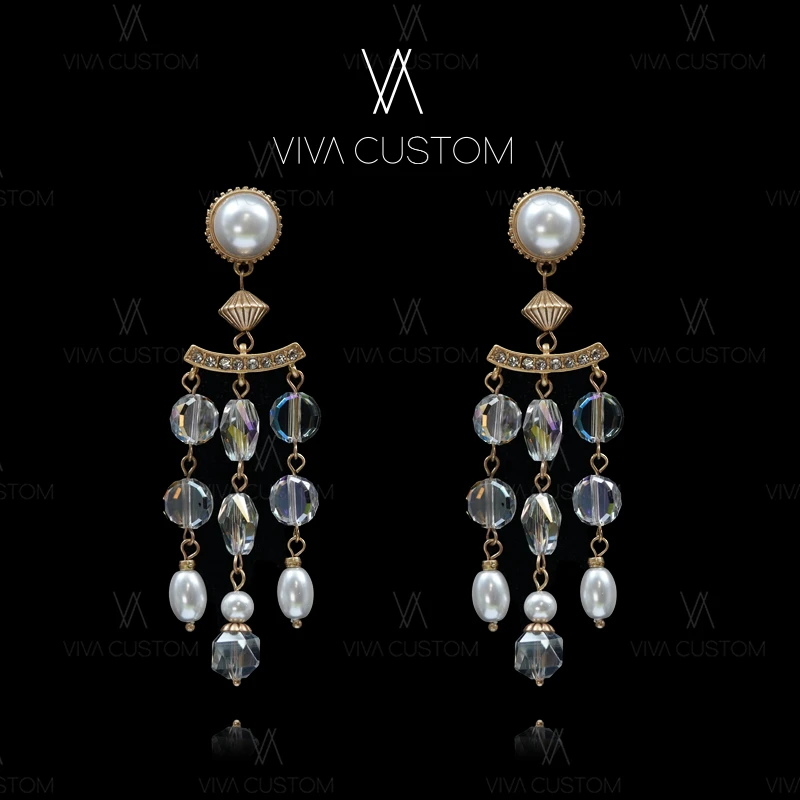 铜合金仿珍珠耳饰 时尚轻奢百搭流苏星河恋歌耳钉，