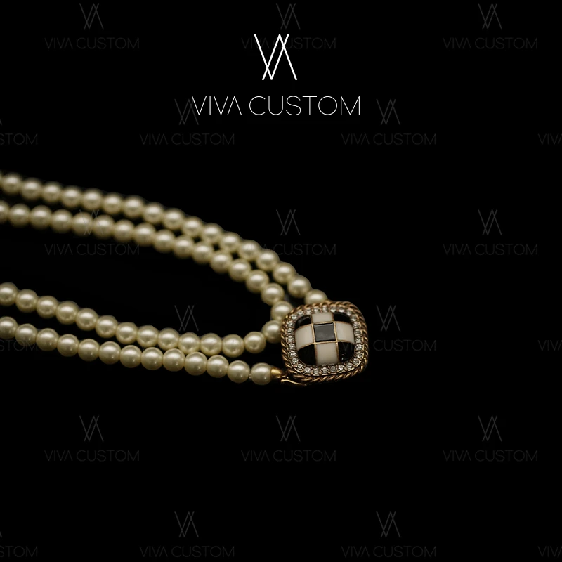 铜合金仿珍珠项链 珠华旧梦系列 复古简约百搭气质格子项链