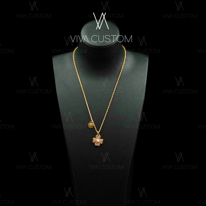 铜合金仿珍珠项链 （欧美）精致高级小众四叶草花朵项链-