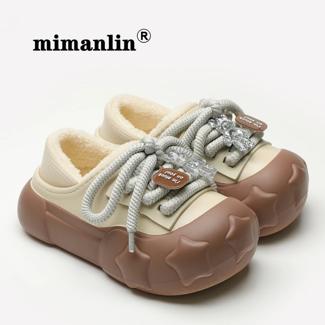 个性加绒绑带棉鞋男女秋冬季网红爆款休闲外穿防滑防水包跟棉拖鞋