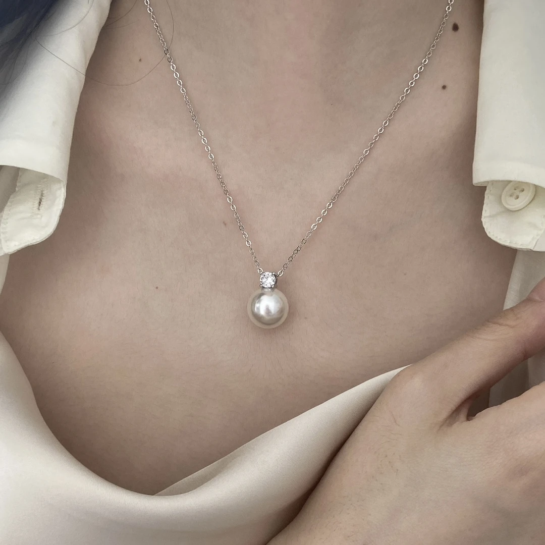 铜合金项链 戴妃款奥地利施家珠正圆高亮S925纯银项链