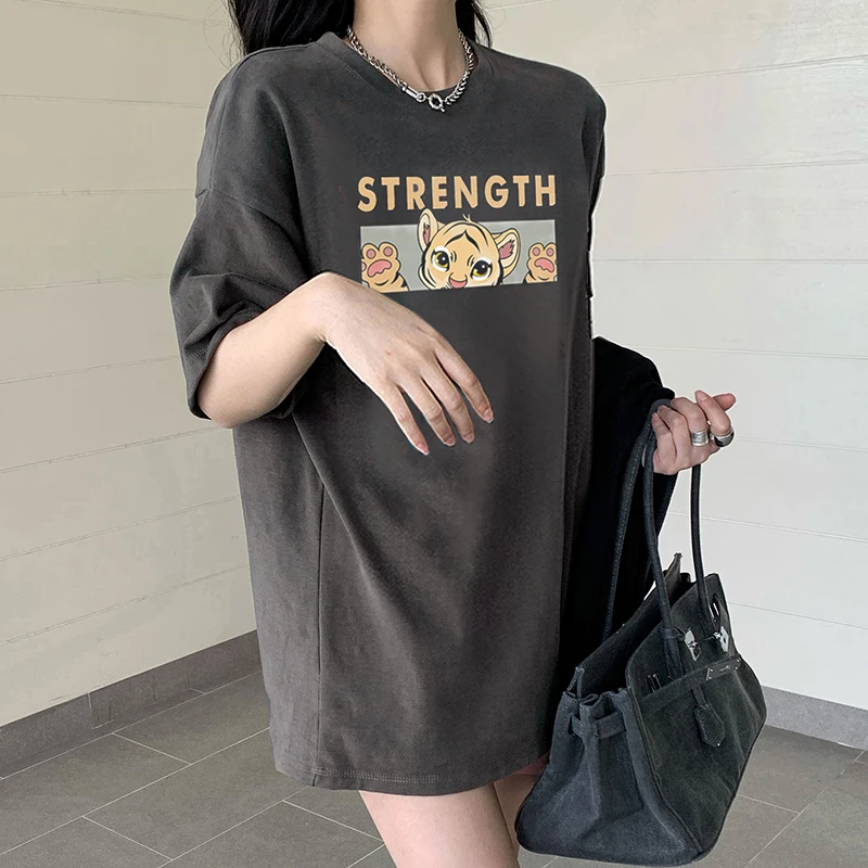 2315#纯棉夏季2022新款重磅宽松中长款圆领百搭印花短袖上衣T恤女