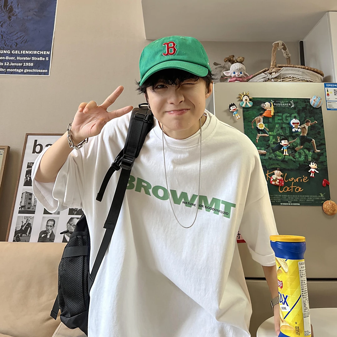 260克重磅圆领纯棉日系半袖字母印花宽松潮流上衣休闲百搭夏季